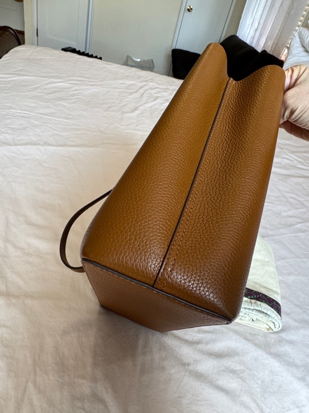 Tory Burch BLAKE Brown Pebbled Leather Medium Center Zip Tote Purse 170471 - Picture 8 of 11